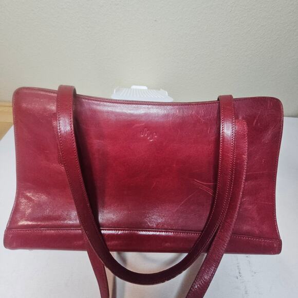 Monsac Red Leather Satchel Shoulder Bag Purse. Soft Smooth High Quality. Italy - Picture 1 of 16